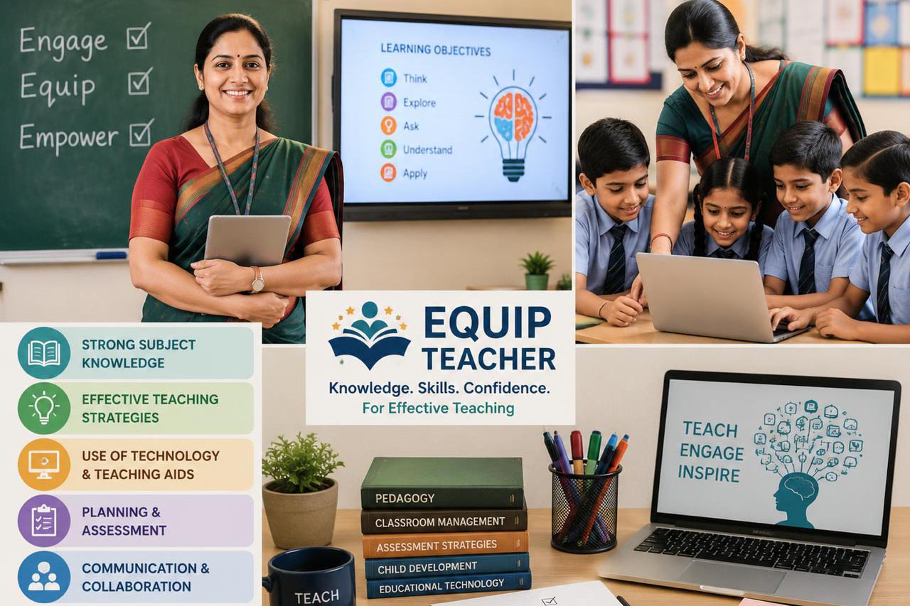 Teacher guiding students with technology